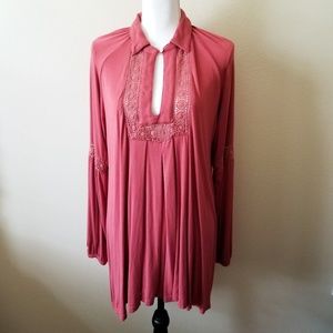 Coral Longsleeve Keyhole Jersey Knit Tunic